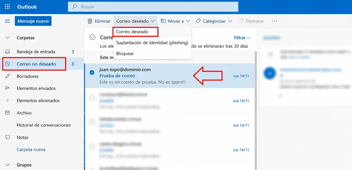 Consulta la carpeta de spam