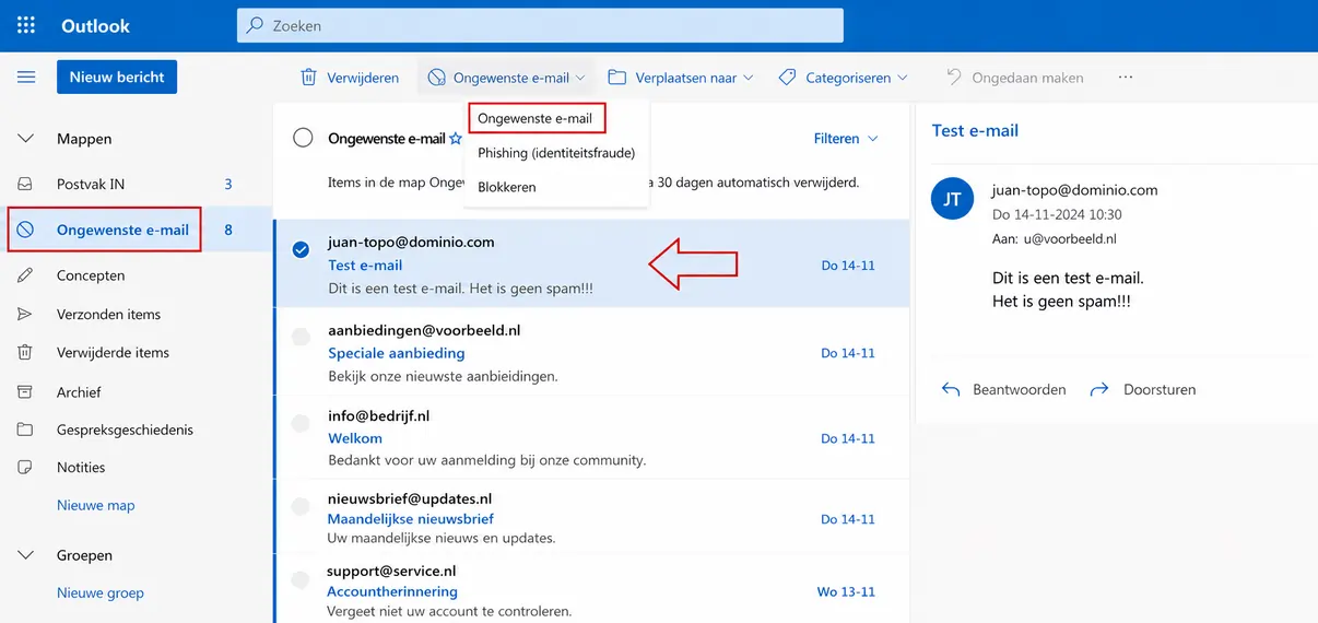 Controleer je spammap