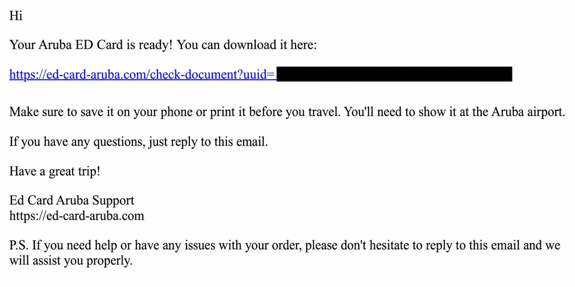 Confirmation email